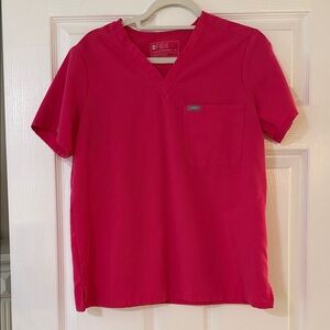 Figs shocking pink one pocket Scrub Top